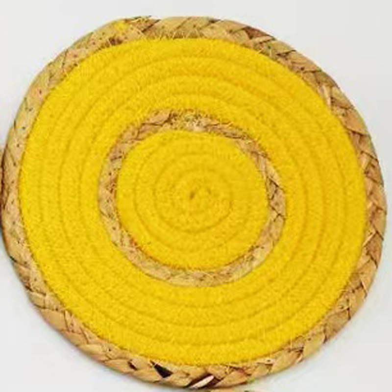 Alfombrilla para mesa redonda de estilo japonés tejida a mano de hierba de calabaza - Alfombrilla aislante térmica, cuerda de algodón, combinación doble, alfombrilla para mesa occidental - Producto transfronterizo