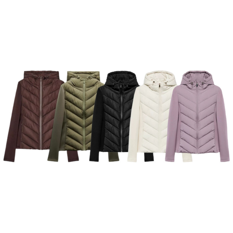 European and American women's fashion 2026 autumn/winter new collection: stylish long-sleeved, patchwork, stand-up collar, hooded cotton jacket 8073227