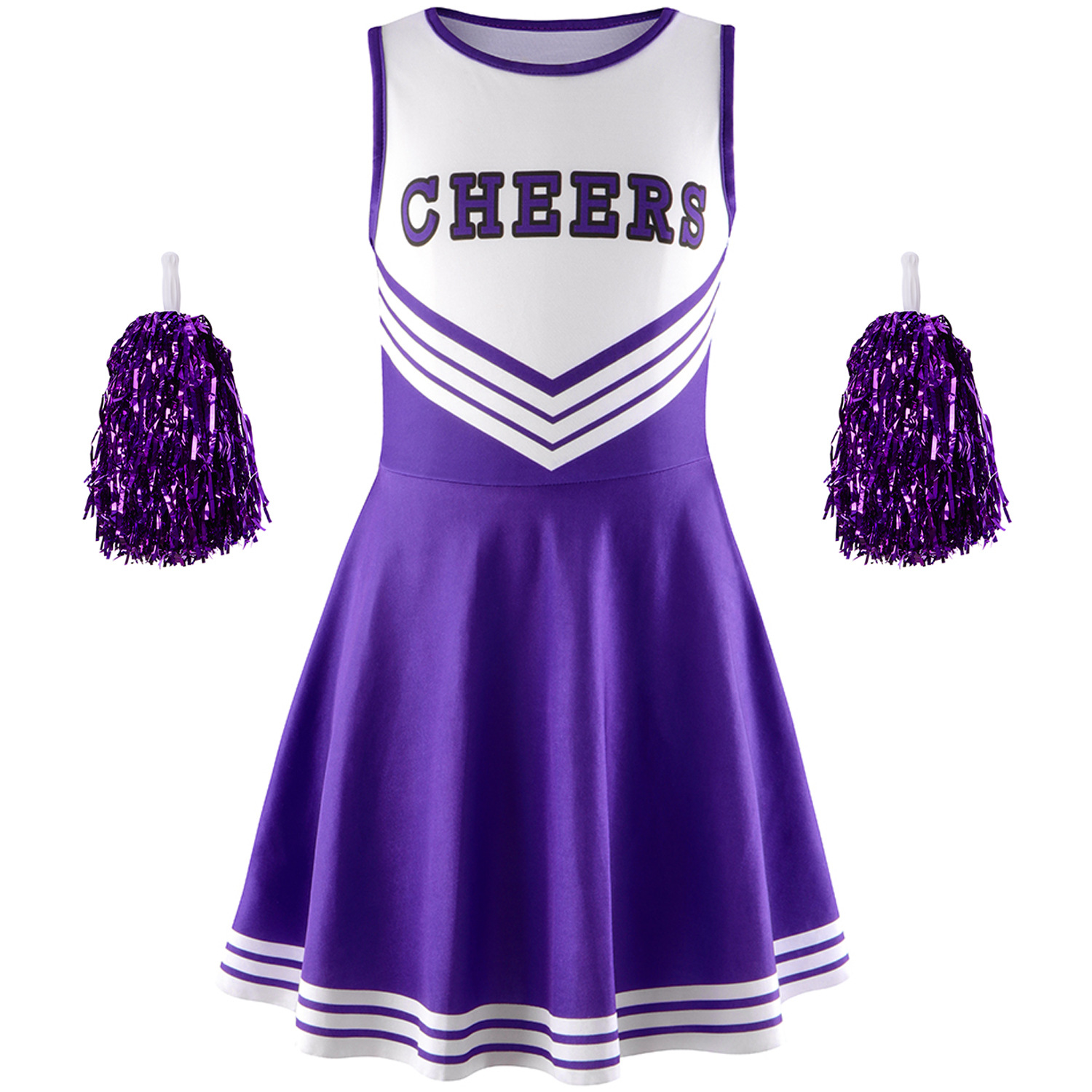Purple cheerleader skirt+ball flower