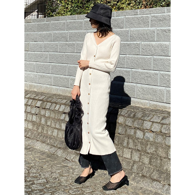 S家2021春夏新品优雅纯色修身收腰罗纹针织鱼尾连衣裙女210129LYQ