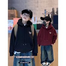 男童加绒卫衣新年衣服2025年男孩火中大童拜年服连帽上衣秋冬