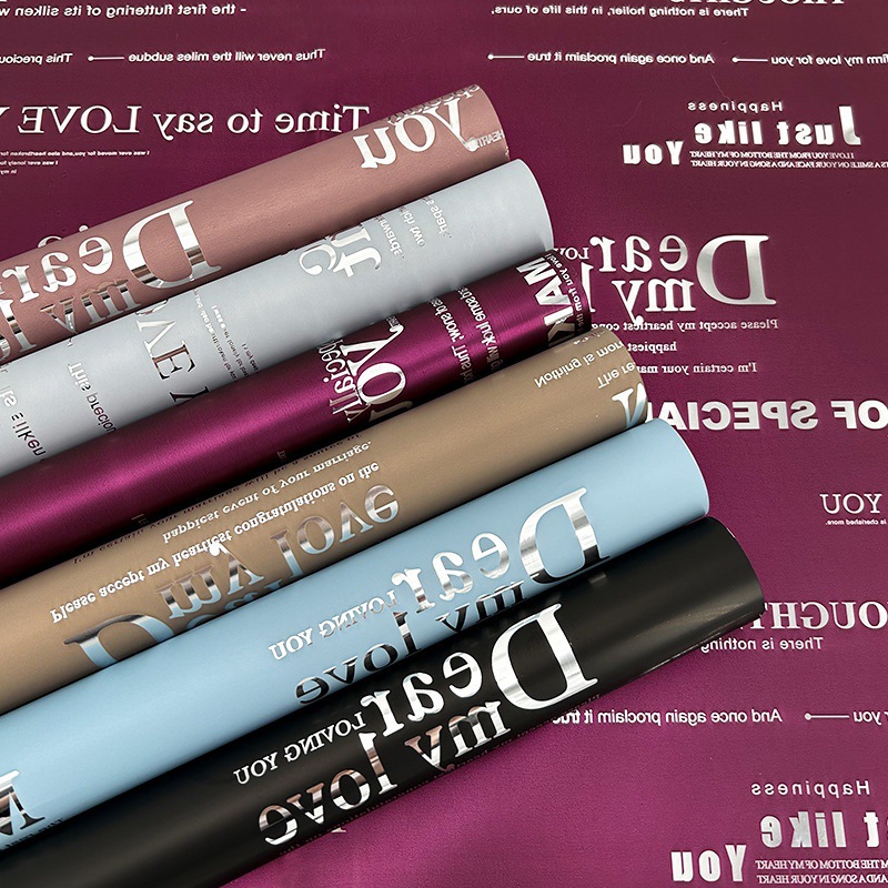 防水双色鲜花包装纸材料花艺包装纸情人节花束包装双色英文欧雅纸