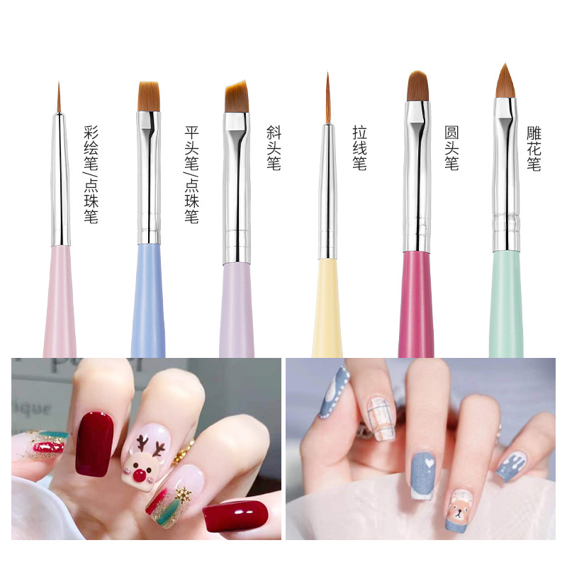 跨境新款美甲笔刷套装马卡龙果糖色光疗笔拉线笔彩绘专业晕染刷子