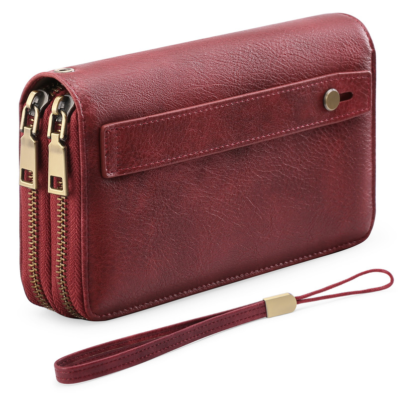 Russia's Popular Large-Capacity Double-Zipper Women's Clutch Bag, Foreign Trade Microfiber Leather Wallet, Multi-Functional Wallet, in Stock