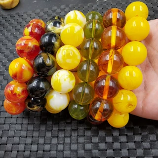 饰品手链人造蜜蜡圆珠手链鸡油黄蜜蜡手链花蜜蜡手链半透明手串