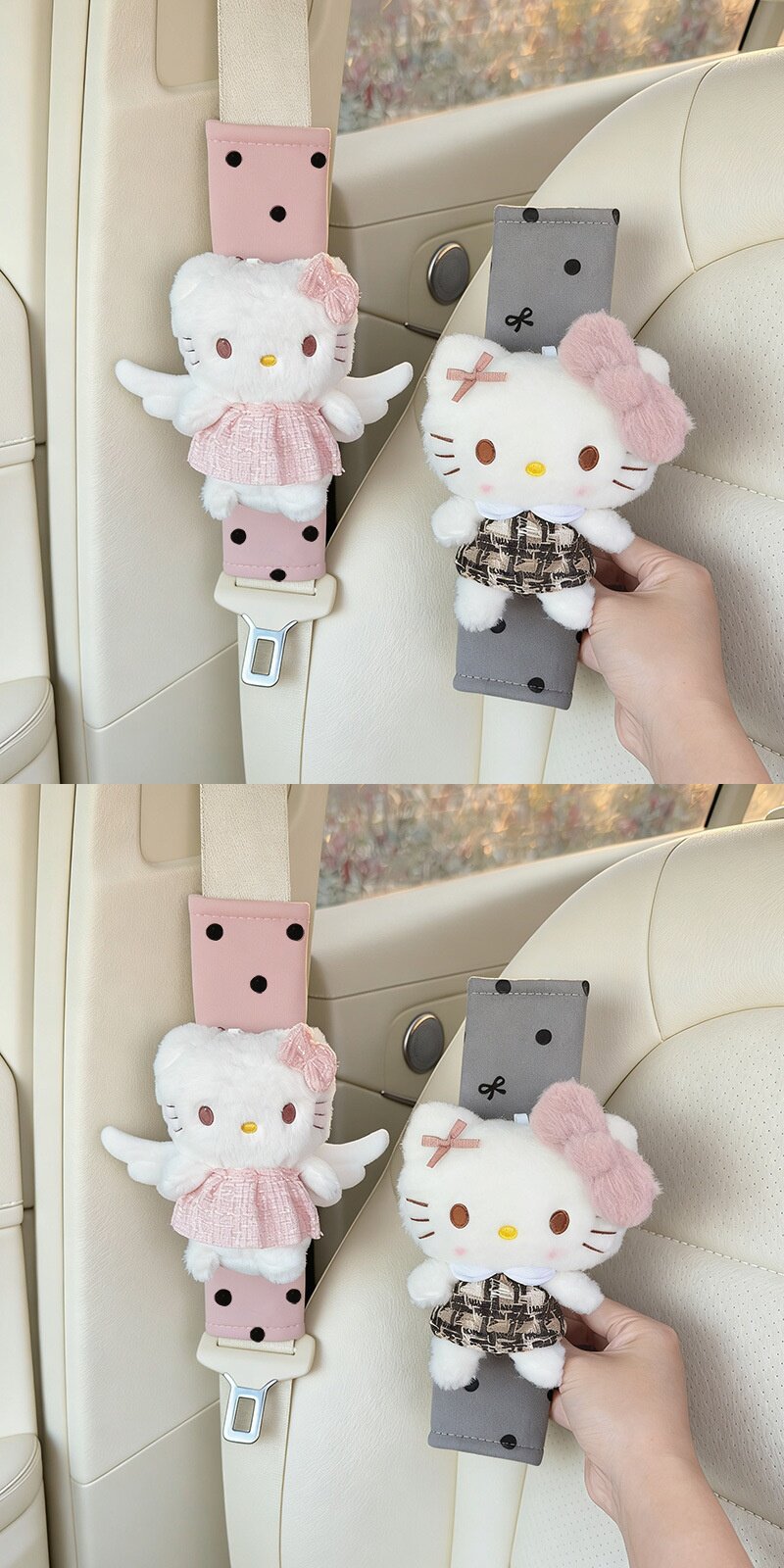 Cute Kt Kitten Car Interior Decoration, Car Seat Belt Plush Shoulder Protector, Cartoon Doll Anti-Neck-Strangling Cover, Creative