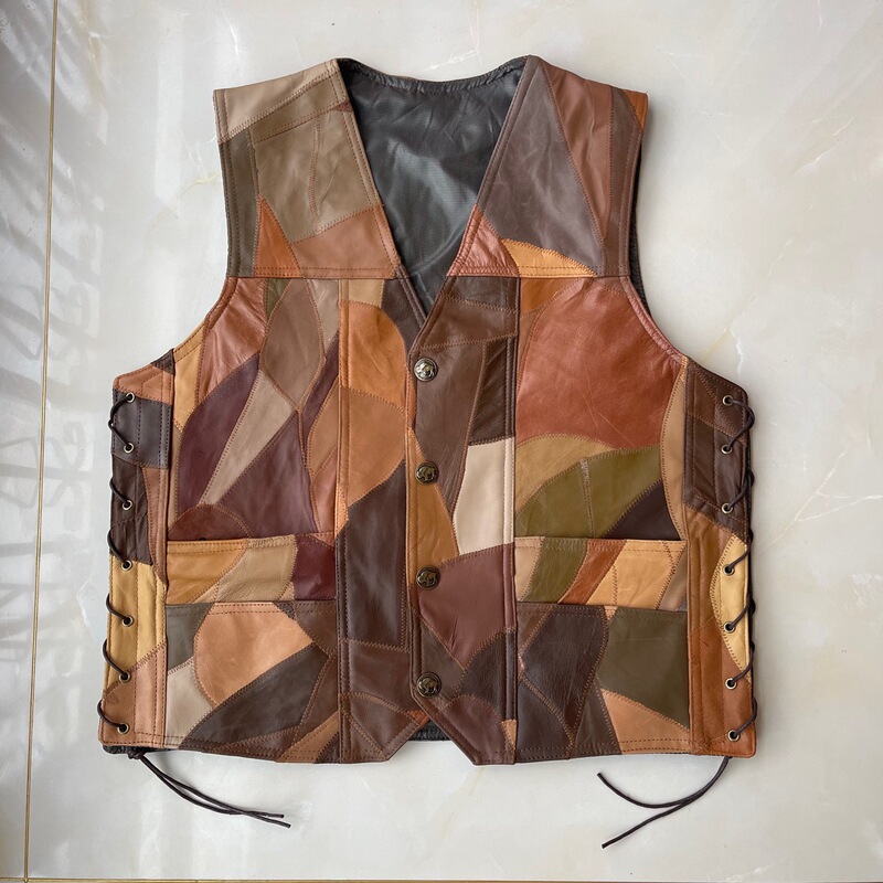 European and American Style Motorcycle Vest, Riding Vest, Genuine Leather Patchwork Vest, Men's Leather Gilet, All-Season Model European and American Style Motorcycle Vest, Riding Vest, Genuine Leather Patchwork Vest, Men's Leather Gilet, All-Season Model