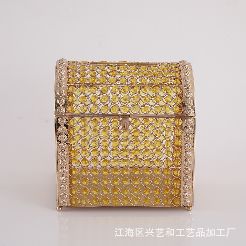 Caja decorativa estilo chino dorado con cristal transparente, joyero metálico elegante para sala o entrada