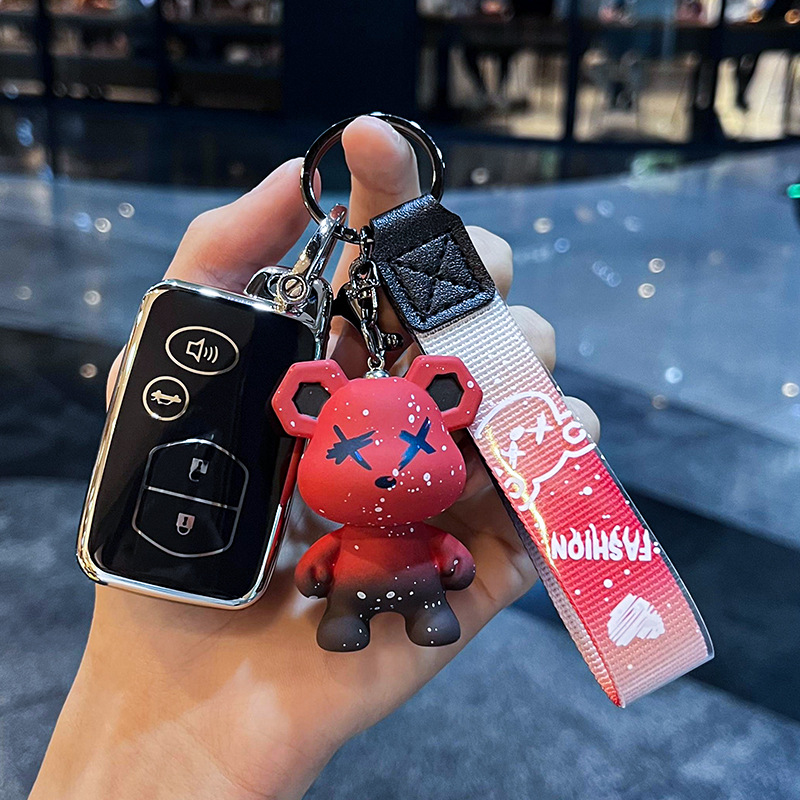 도요타 I-스마트 4 키 [싱글 쉘 블랙] + 레드 폭력 곰 펜던트