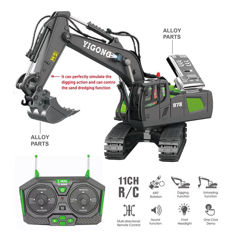 Vehículo de ingeniería de control remoto aleación inalámbrica 2.4G excavadora eléctrica camión de simulación camión de carga juguetes para niños