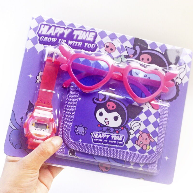 Sanliou children's watch, wallet, glasses, Kuromi cartoon electronic watch, coin purse, kindergarten student gift