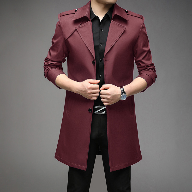 Gabardina de longitud media para hombre, chaqueta informal de negocios para hombre joven, abrigo oversize con cuello vuelto para hombre, corte ajustado, para primavera y otoño.