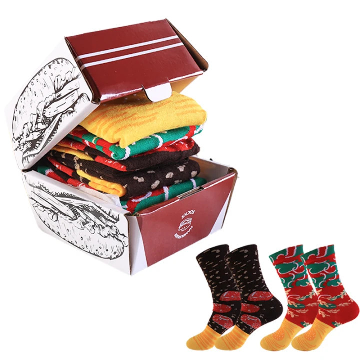 Amazon Fun Burger Flower Socks Boxed Men's Socks Creative Birthday Cotton Socks Gifts Men's and Women's Christmas Socks