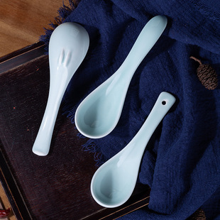Ceramic Shadow Green Small Spoon New Chinese Restaurant Hotel Hotel Household Special Curved Spoon Spoon Big Soup Spoon Porridge Spoon Rice Spoon