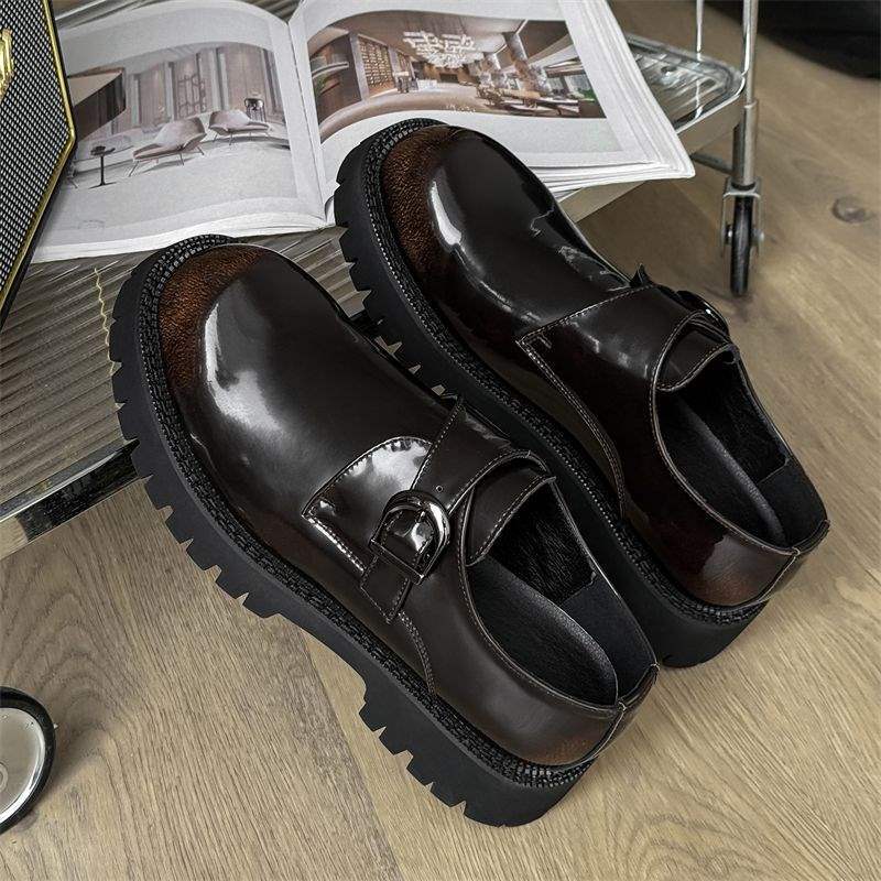 ShoeVault New Slip-On Loafers Height Increasing 2025 Monk Casual British Leather Thick Sole Formal Derby Shoes Men_voghion.com