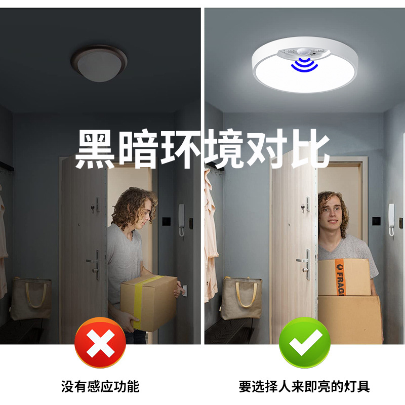 Luz de techo de inducción led pasillo escaleras pasillo almacén hogar entrada pasillo automático cuerpo humano luz de inducción