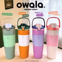 热销新款owala水杯30OZ手提弹跳带锁扣304不锈钢水杯户外便携杯子