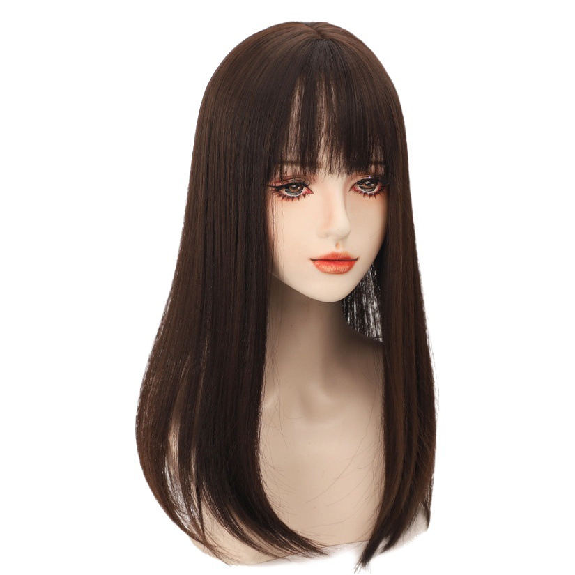 Bloque de cabello en la cabeza de dibujos animados flequillo pieza de peluca fibra química parche de cabello hembra joven moda color un cuchillo flequillo falso parche de cabello