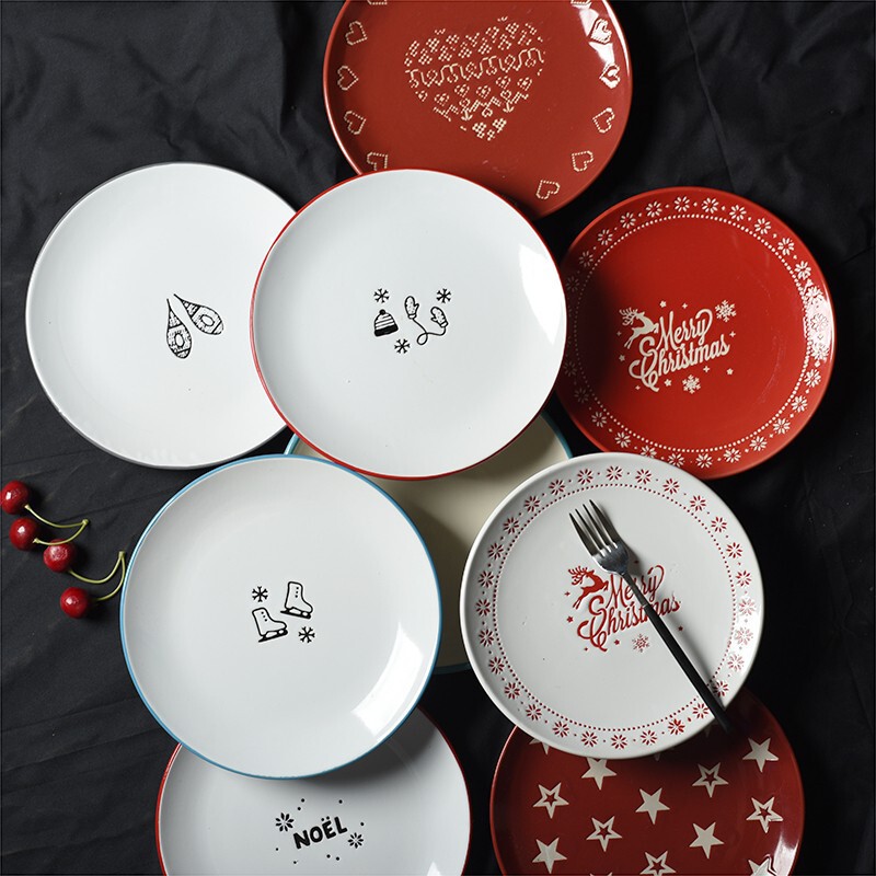 European style ins style creative ceramic tableware household dish Western food plate pasta plate snack plate Christmas plate wholesale European style ins style creative ceramic tableware household dish Western food plate pasta plate snack plate Christmas plate wholesale
