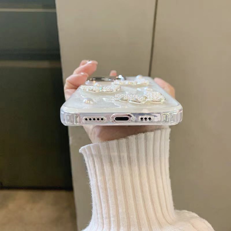 Premium sensins crema perla mariposa para Apple Huawei soporte de teléfono antideslizante image 3