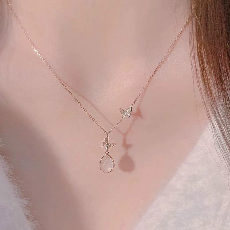 Колье Brand с подвеской-каплей и бабочкой, цепочка для ключа, лёгкая роскошь 2023, серебро/золото