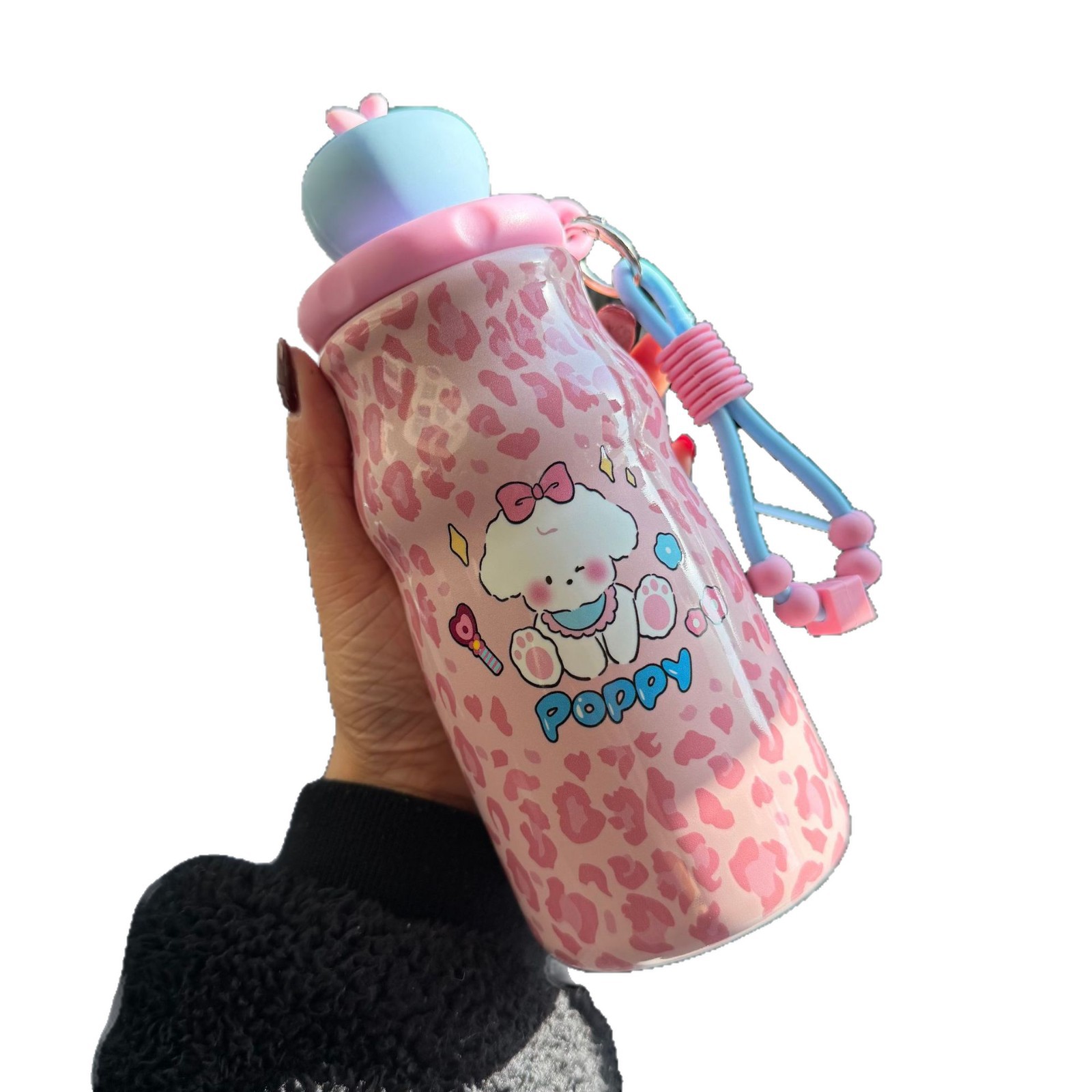 Taza de mango de niñas de alto valor facial 316 leopardo 304 taza de aislamiento de acero inoxidable taza de paja de gran capacidad taza de agua