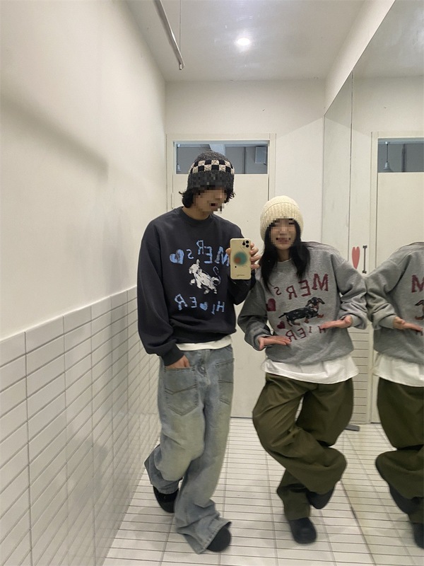 longroad 手绘小狗*美式复古圆领卫衣男女款休闲宽松潮流百搭上衣|undefined