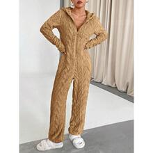 J 28961 Warm Coral Fleece Hooded Jumpsuit Pajamas ɺ������ñ