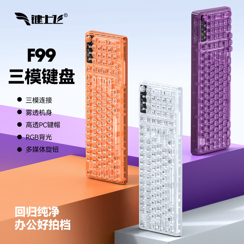 Bluetooth Keyboard, Three-Mode Charging, Luminous Lithium Battery, Spherical Transparent Color Keycaps, Gaming and Office Keyboard, Wireless Cross-Border