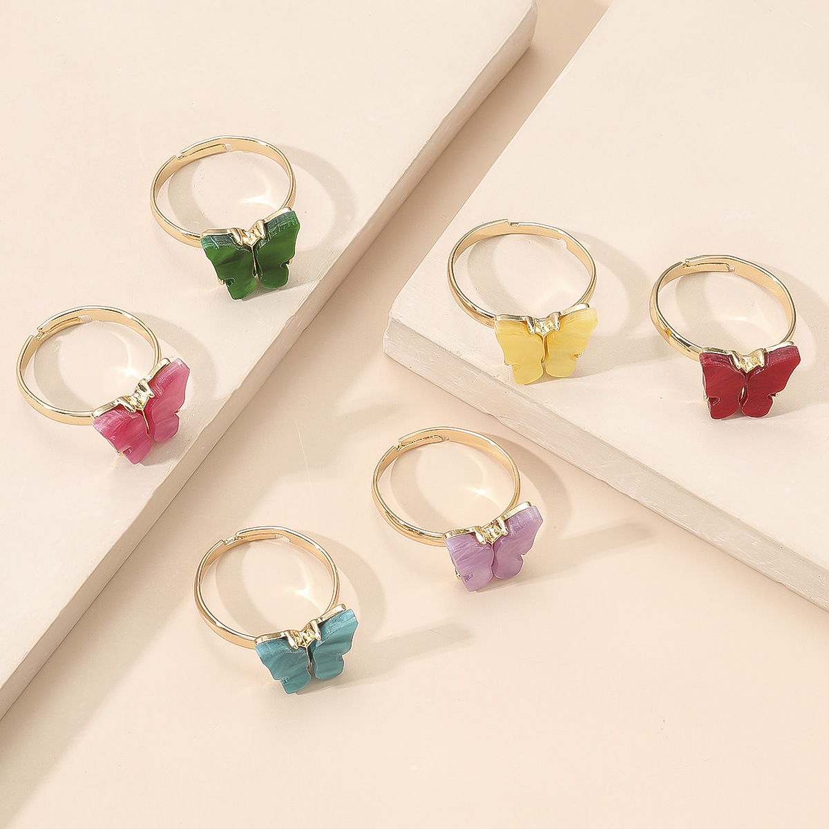 Fashion Colorized Butterfly Simple Mori Style Chic Open Alloy Ring 6-piece Set display picture 2