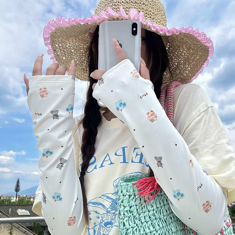 Protector solar manguito de hielo guantes ciclismo de verano manguito de hielo protector de brazo transpirable suelto cordón de dibujos animados manga de seda de hielo