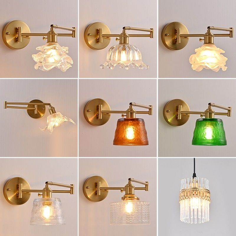 跨镜日式复古壁灯旋转摇臂伸缩民宿客厅卧室过道美式可充电免布线