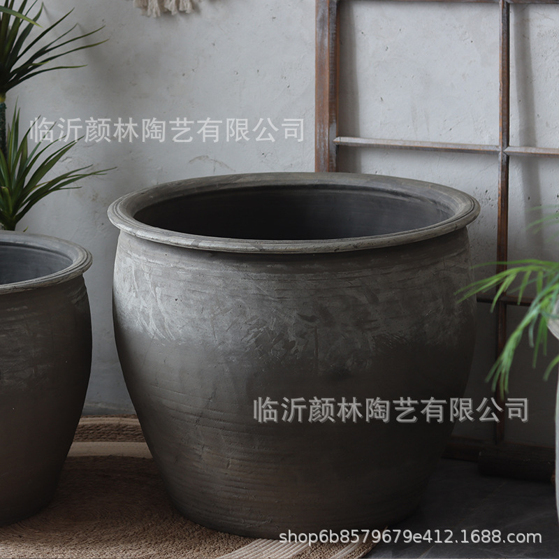 Tanque de cerámica de estilo antiguo, acuario de cerámica de estilo antiguo, acuario de peces, acuario de lirios, jardín paisajístico, decoración de jardín ventilado a mano, gran tamaño