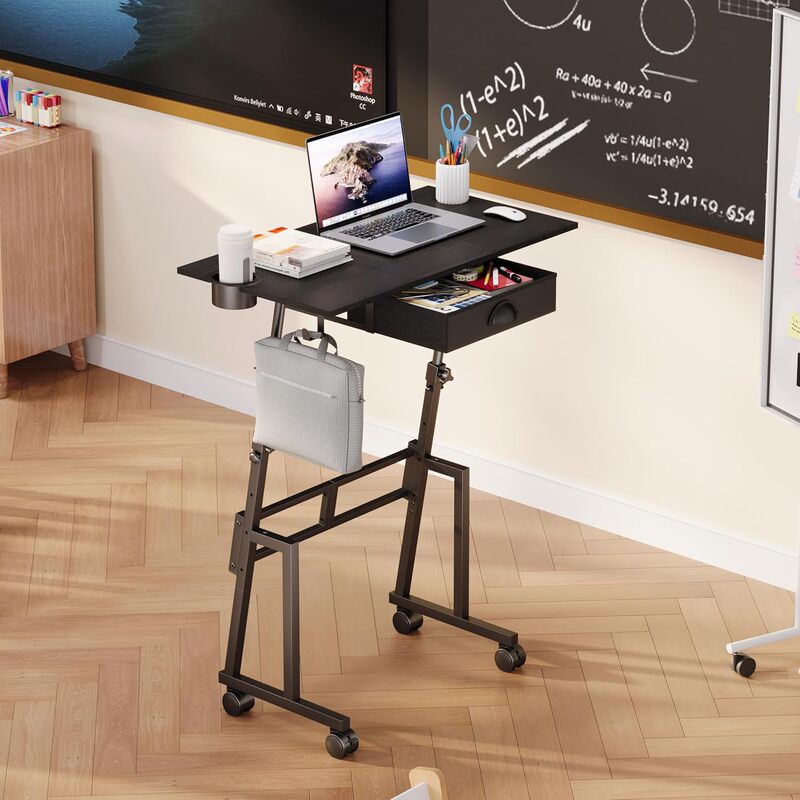 Cross-Border Adjustable Height Standing Desk with Drawers, Rolling Sit-Stand Dual-Use Storage Desk with Wheels Cross-Border Adjustable Height Standing Desk with Drawers, Rolling Sit-Stand Dual-Use Storage Desk with Wheels