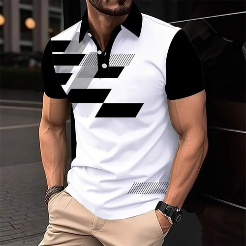 Summer Origin Ins Pattern Business Style 3D Digital Print Collar Polo Shirt for Men