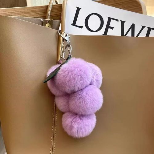 Cute Grape Imitation Rex Rabbit Fur Bag Pendant Net Celebrity Plush Ball Car Keychain Pendant Accessories for Women