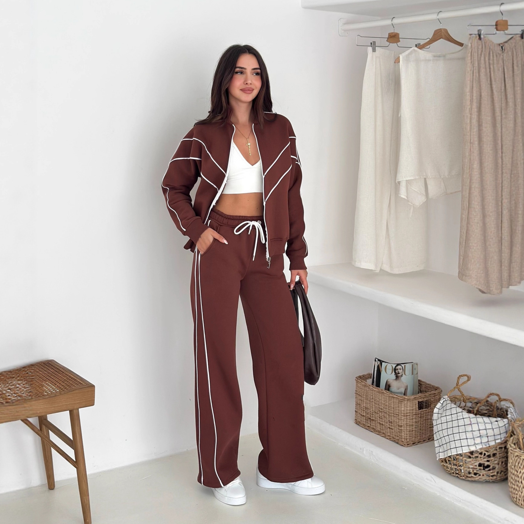2026 Cross-Border Casual Outfit For Women, European American Street Style, Long-Sleeve Fold-Neck Cardigan And_ecoleips.com