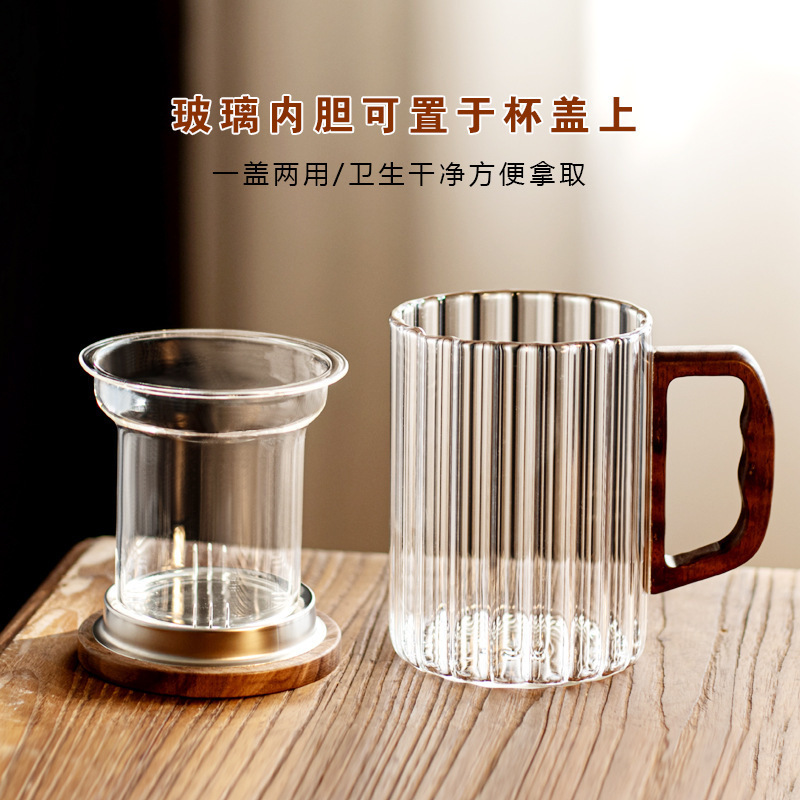 Taza de vidrio vertical de tres piezas, taza de té separada, taza de agua de oficina personal, taza de agua doméstica con tapa de filtro, taza de té de flores image 4