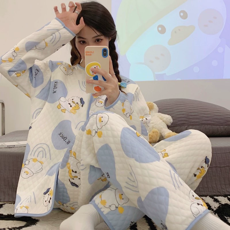 Воздушный хлопчатобумажный костюм весной и осенью, зимой, сгущенные послеродовые беременные пижамы, кормящие матери набор 10 месяцев, роды 12