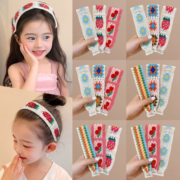 Spring and summer floral knitted hairband with fringe and fringe stickers, non-pressing headband for women, suitable for washing face, hair accessory