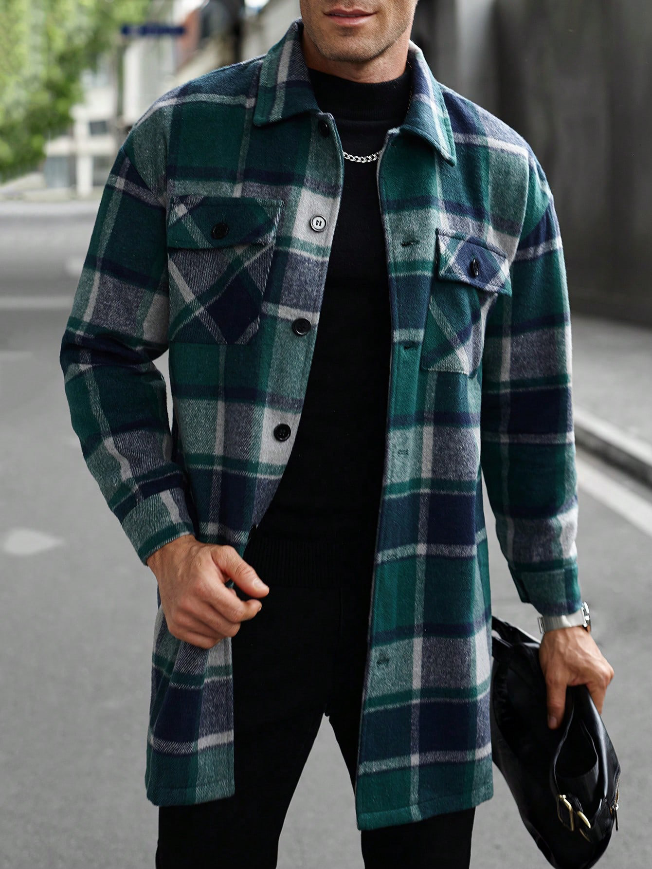 Europa y los Estados Unidos transfronterizos Amazon nuevo chaqueta de hombre camisa deportiva casual larga botón de doble bolsillo abrigo para hombre