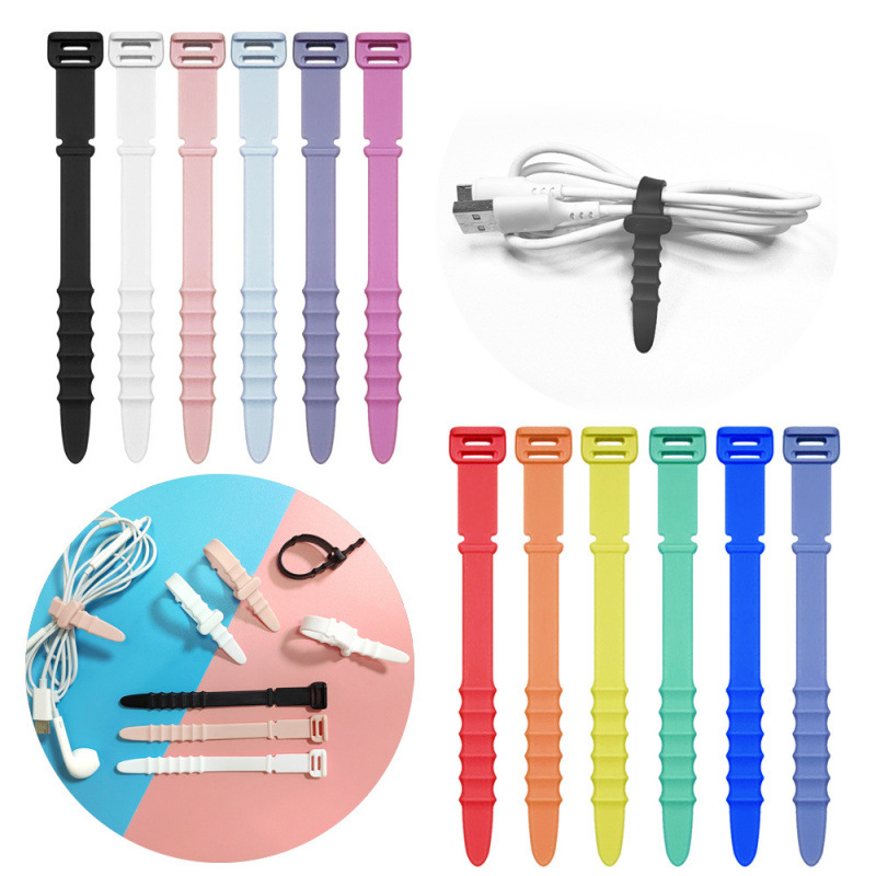 鱼骨硅胶理线器数据线收纳扎带耳机绕线器绑带