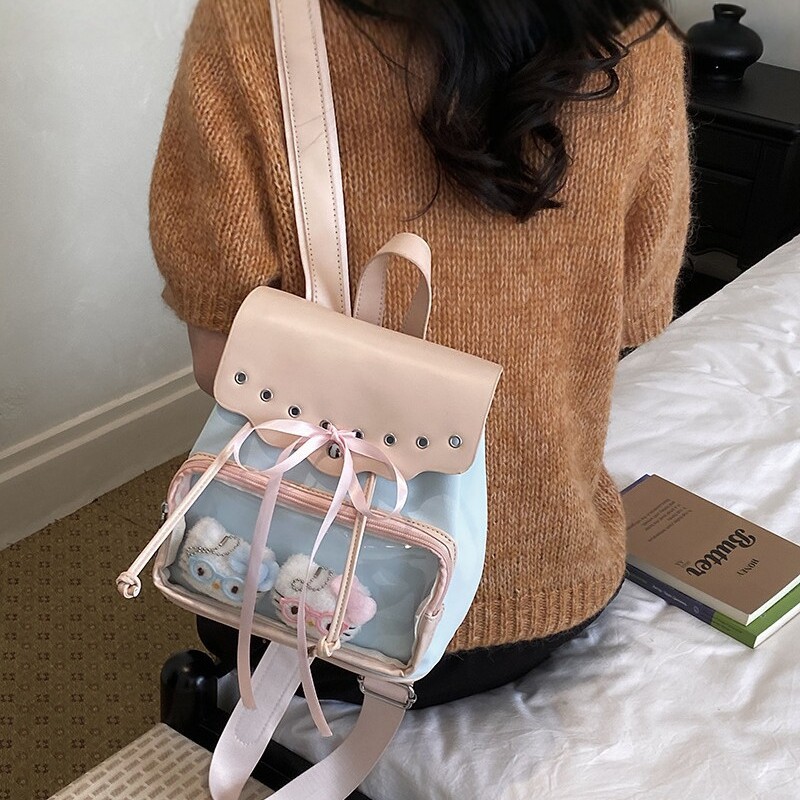 2026 nuevo nicho coreano chica corazón mochila de hombro mujer transparente bolsa delantera arco diaria mochila de viaje universal image 5