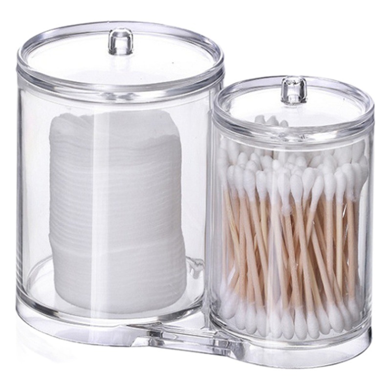 Fábrica al por mayor caja de hisopo de algodón para el hogar tocador de vidrio orgánico transparente hisopo de algodón cosmético con tapa almacenamiento a prueba de polvo