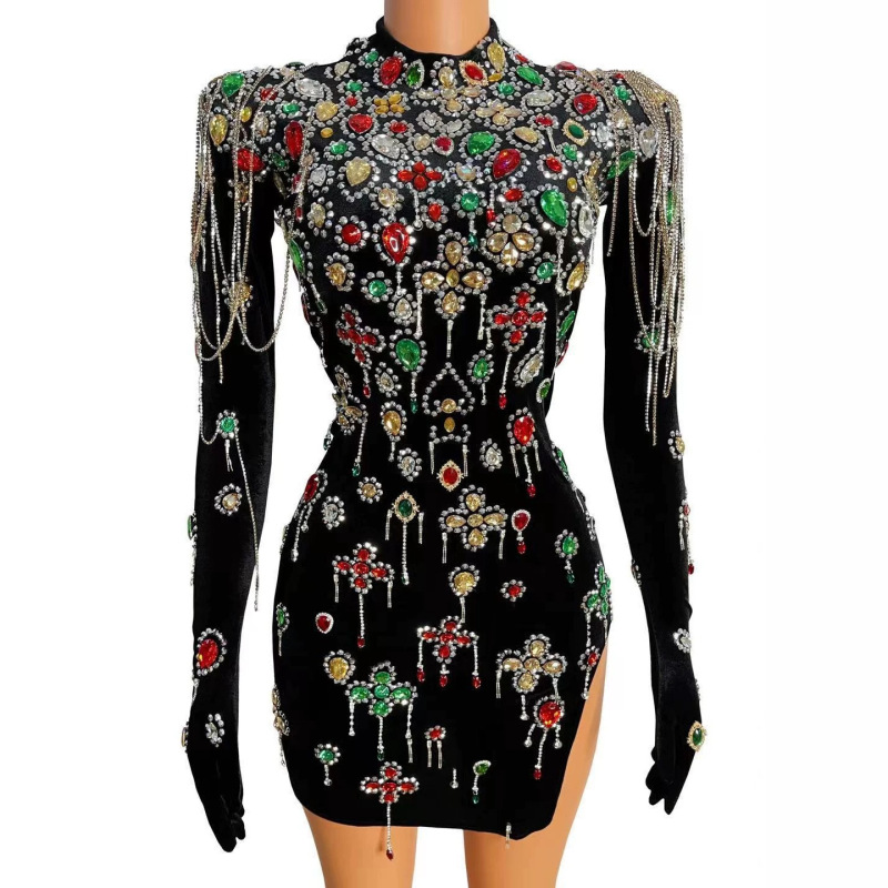 Miss Universe China Beauty Dress Colored Diamond Velvet Hip Skirt Birthday Light Luxury Dress Evening Dress for Studio Exhibition Hall Miss Universe China Beauty Dress Colored Diamond Velvet Hip Skirt Birthday Light Luxury Dress Evening Dress for Studio Exhibition Hall
