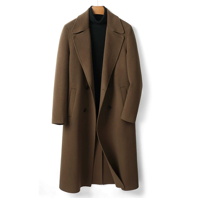 Демисезонное длинное шерстяное двустороннее кашемировое пальто, предзаказ, увеличенная плотность