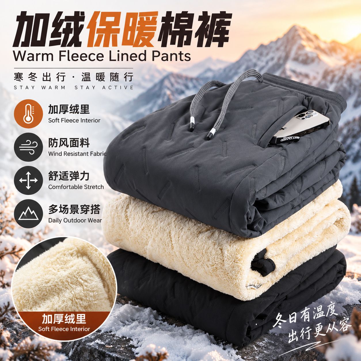 Cross-border casual men's pants for autumn and winter, warm and versatile, cold-resistant, oversized, loose, casual, trendy lamb fleece warm trousers