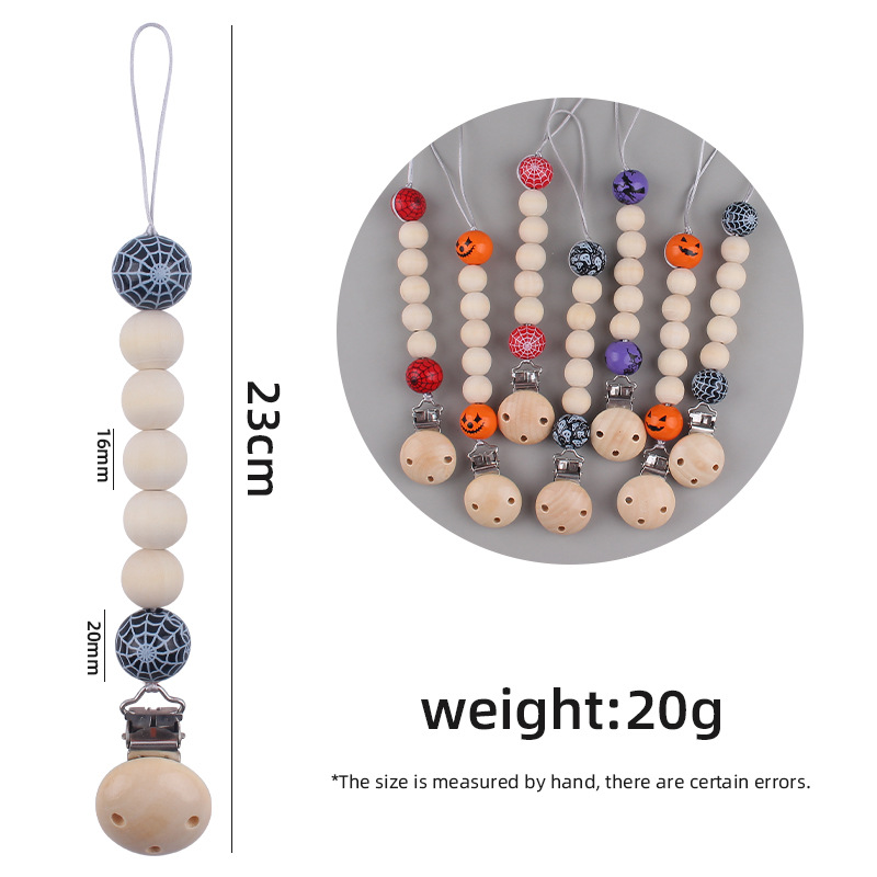 Nuevos suministros para bebés Hemu chupete Cadena de dibujos animados de Halloween patrón de madera cuentas Cadena de chupete cadena anti-caída