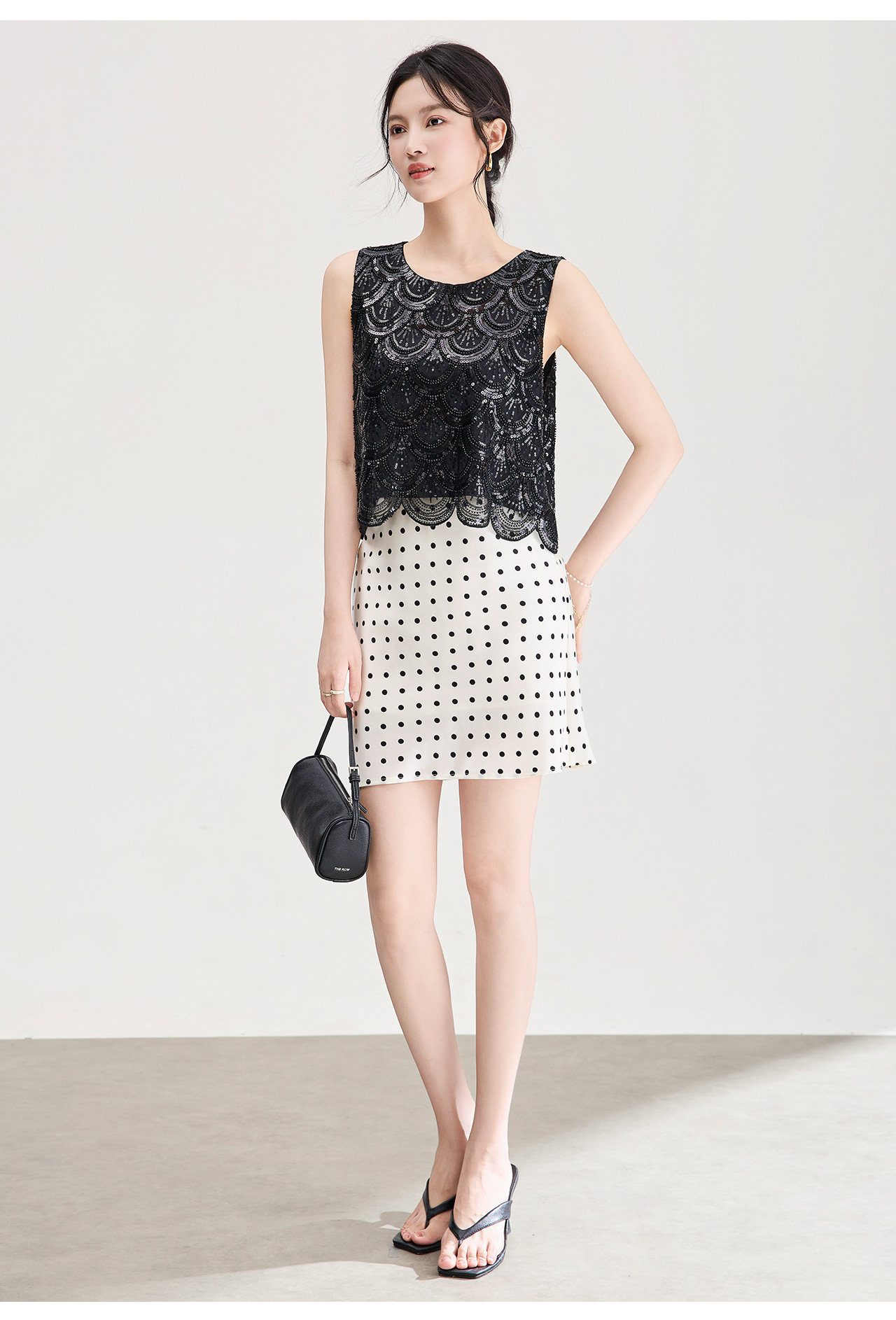 Áo hai dây nữ đính cườm sequin cao cấp phong cách Pháp — màu đen chi tiết 15