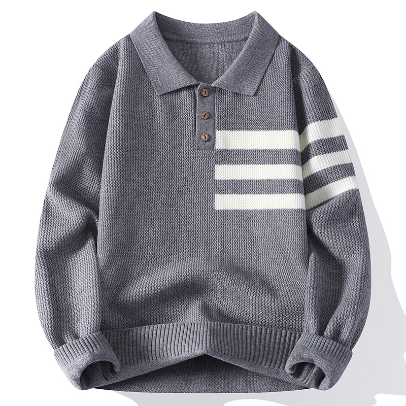 Polo camiseta de punto a rayas suéter hombre de negocios otoño invierno suéter comercio exterior transfronterizo mayorista ropa de hombre